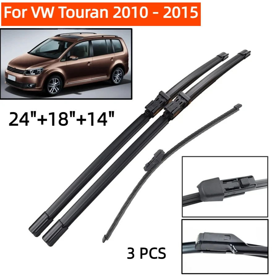 ZHANGU Wiper Front & Rear Wiper Blades Set For VW Touran 2010 - 2015 2014 2013 Windshield Windscreen Window Brushes 24