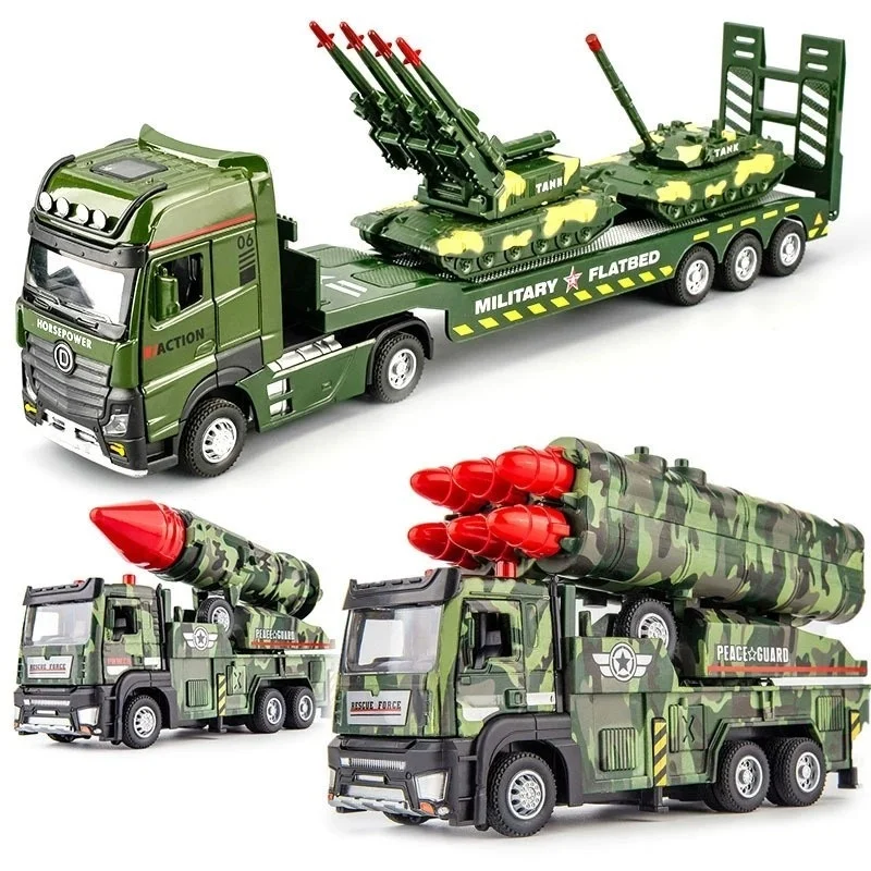 1:32 Militair model Lanceringsvoertuig Raketauto's Speelgoed Diecast Model Lichte muziek Trek deuren terug Geopend vrachtwagen Jongens Educatief speelgoed