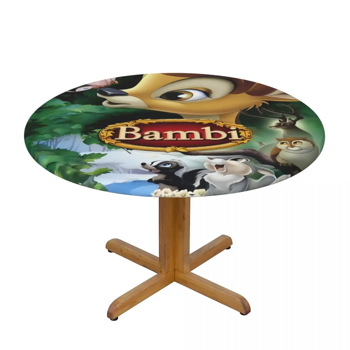 Custom Disney Bambi Animated Movies Tablecloth Round Fitted Oilproof Table Cover Cloth for Banquet