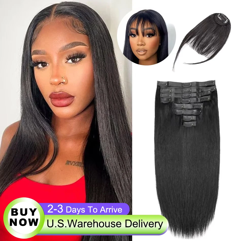 24 Inci Klip Dalam Ekstensi Rambut Rambut Manusia 140G Lurus Remy Rambut Manusia Brasil 10 Buah/Set Klip Dalam Ekstensi Rambut untuk Wanita