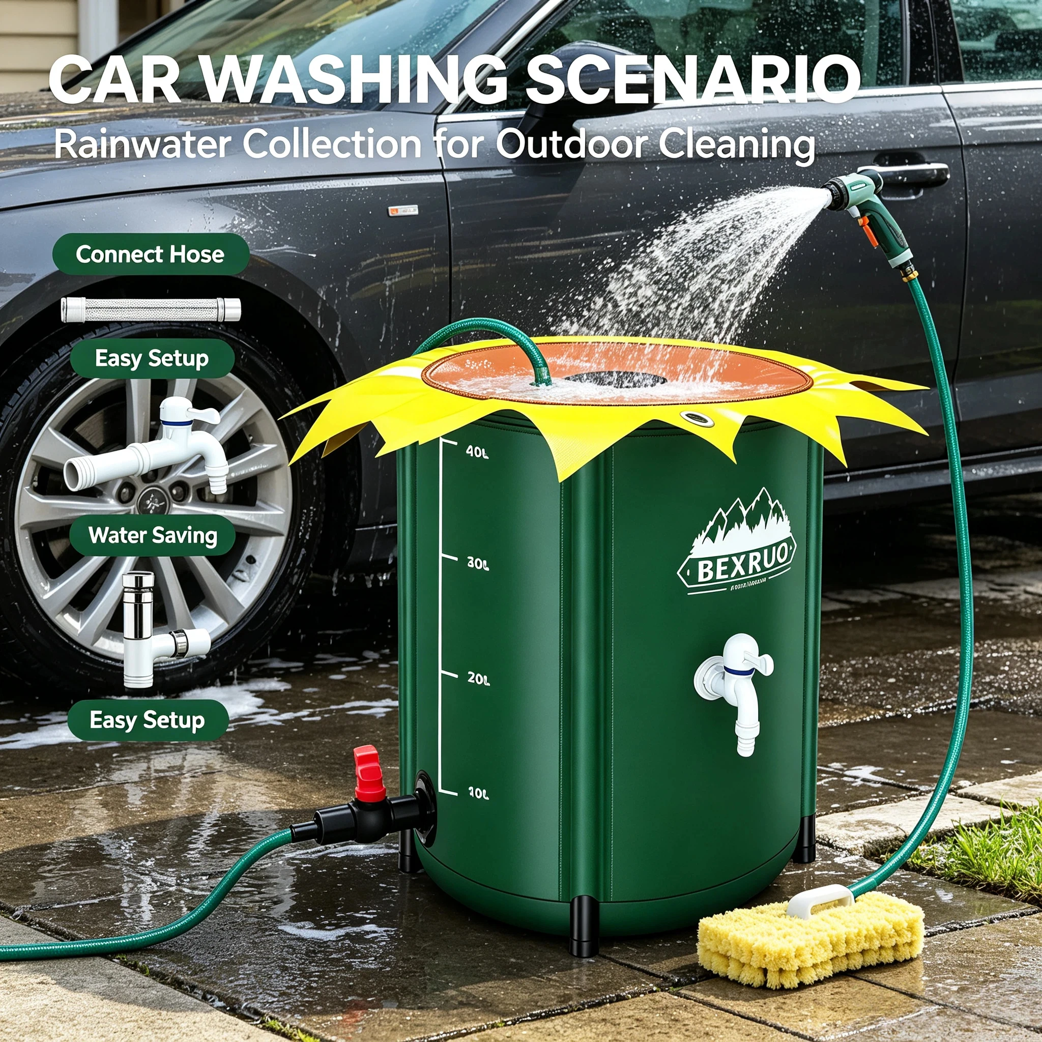 Foldable Car Water Bucket 50L/100L/ Collapsible Portable Water Storage Container with Faucet Filter for Camping Road‑trip Vehicl
