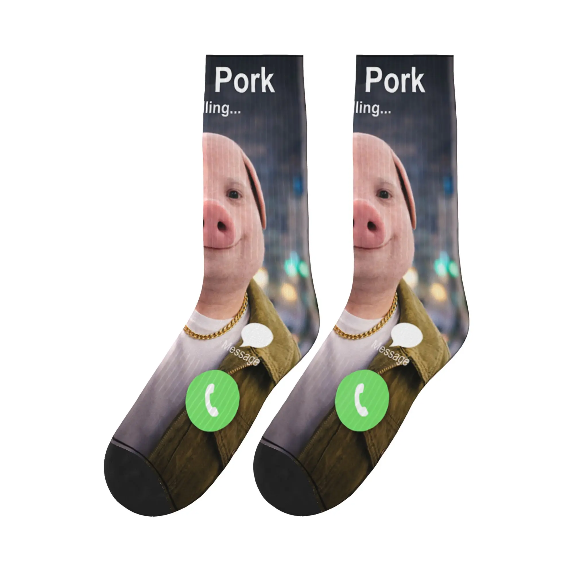 Funny John Pork is Calling Meme Socks Autumn  Stockings Vintage Adults Men Soft Socks Graphic Running Non-Slip Socks