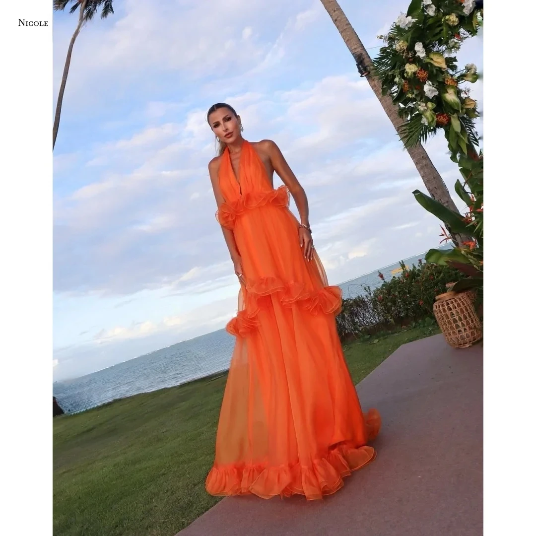 

Nicole V-neck Robes De Cocktail Dresses for Special Occasions Line A Ball Gown Dress Custom Made Chiffon Women Evening Dress
