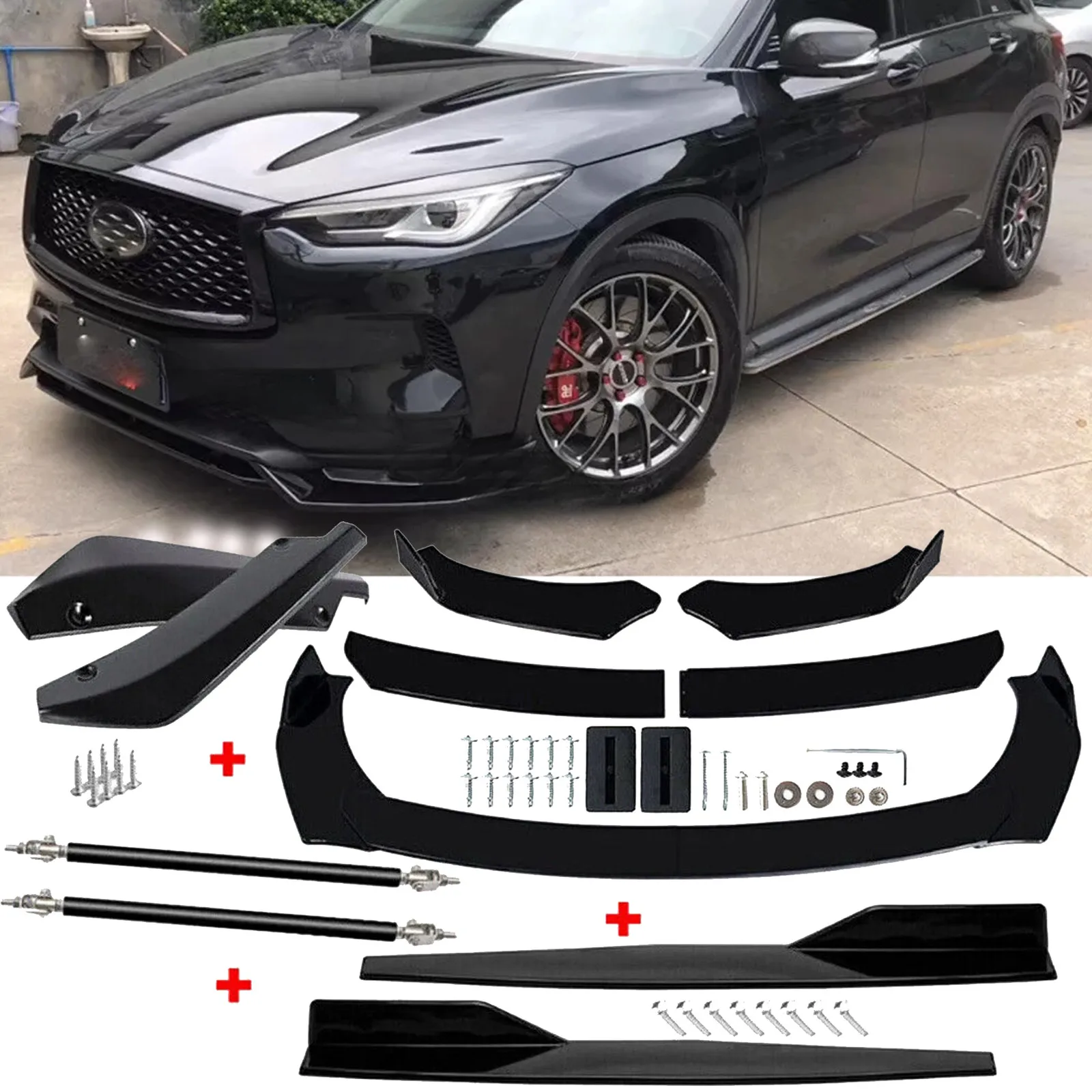 

For Infiniti QX50 Front Rear Bumper Lip+Spoiler Body Kit Splitter Side Skirt