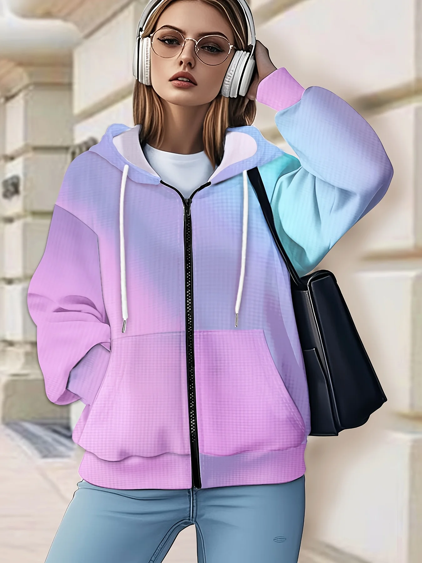 

Casual Gradient Print Hooded Jacket for Men Women Unisex Long Sleeve Lightweight Outerwear Streetwear Fashion Spring Autumn