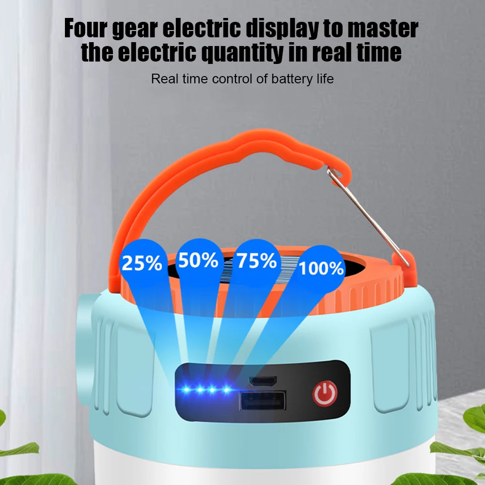 Solar Powered USB Rechargeable 100000lm LED Camping Lanterns Waterproof Portable Outdoor Hiking Emergency Searchlight Lights