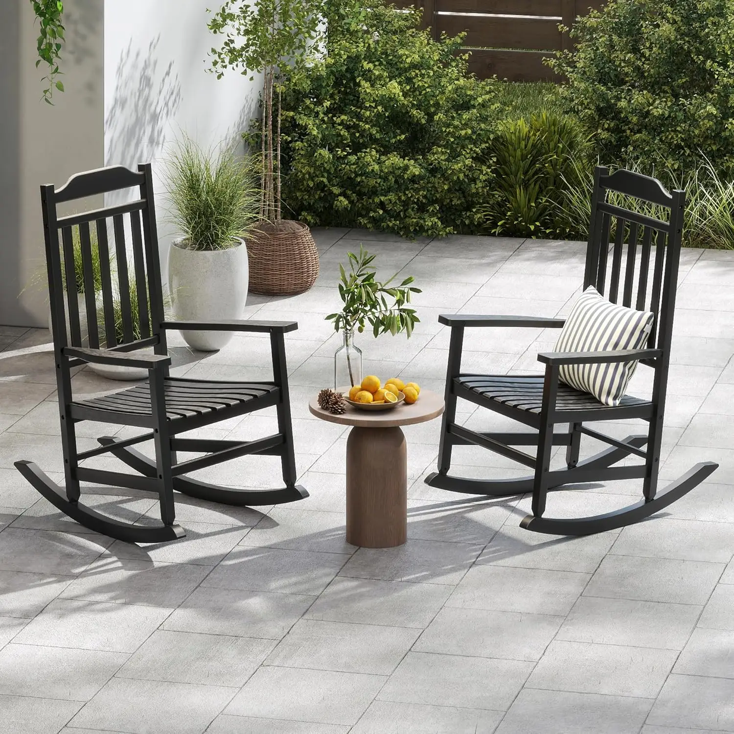 Set 2 sedie a dondolo da patio, poliresina resistente agli agenti atmosferici, schienale alto oversize, 350 libbre, per interni ed esterni, nero