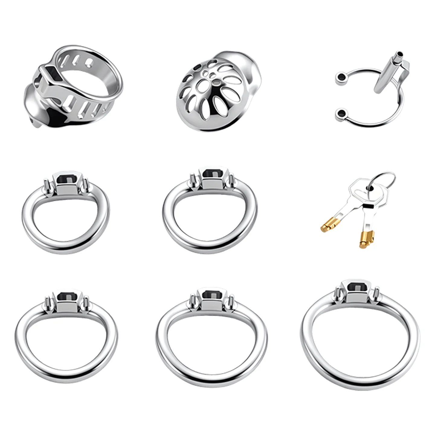 Male Chastity Cage with Lock and Adjustable Penis Rings, Lightweight Chastity Device BDSM Gear for Men view 2