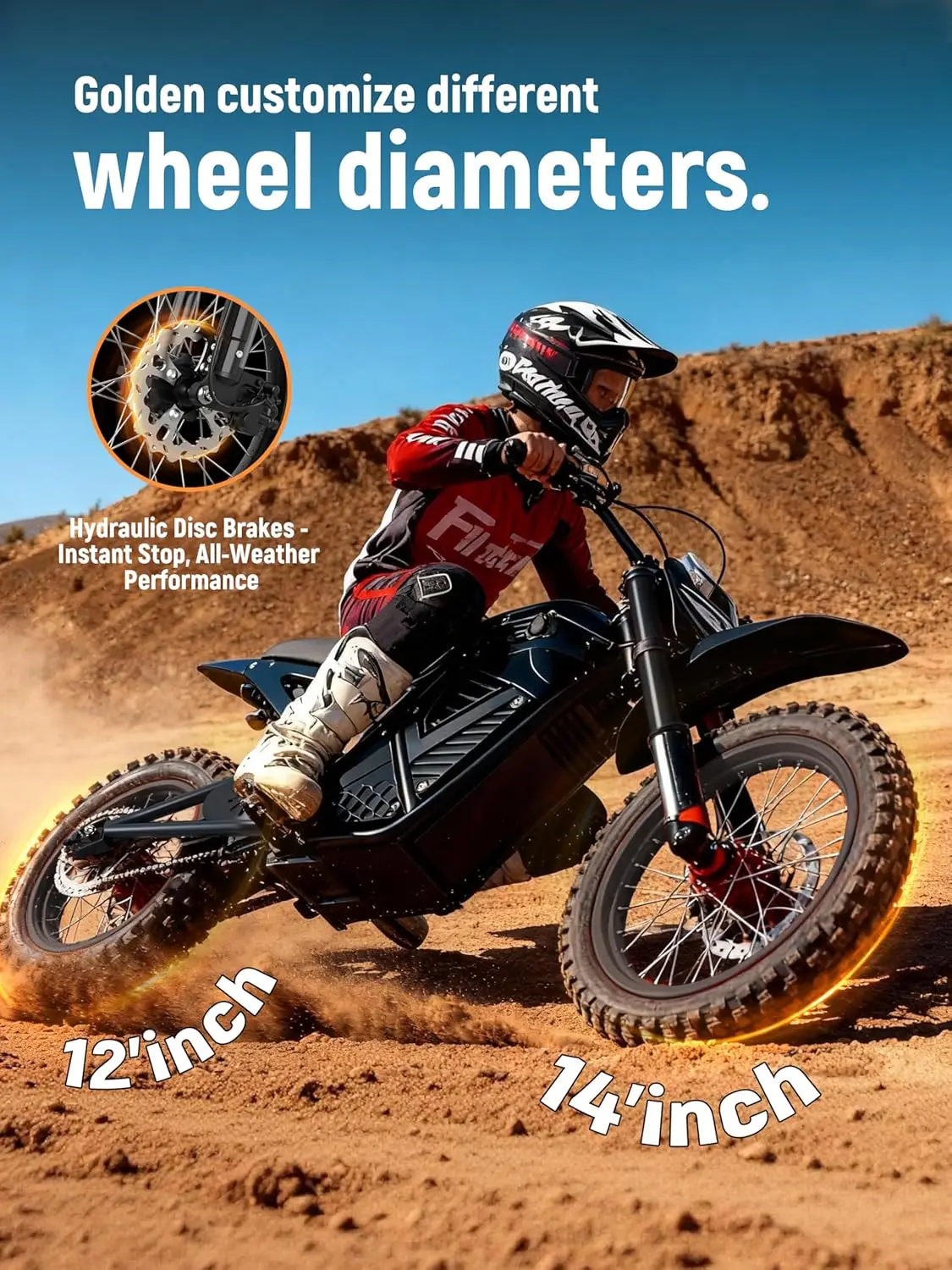 

Mid-Drive 3500W Peak Electric Dirt Bike 48V23Ah 53-Mile 38mph Hydraulic Nitrogen Dual Shock Teens Adults, Custom