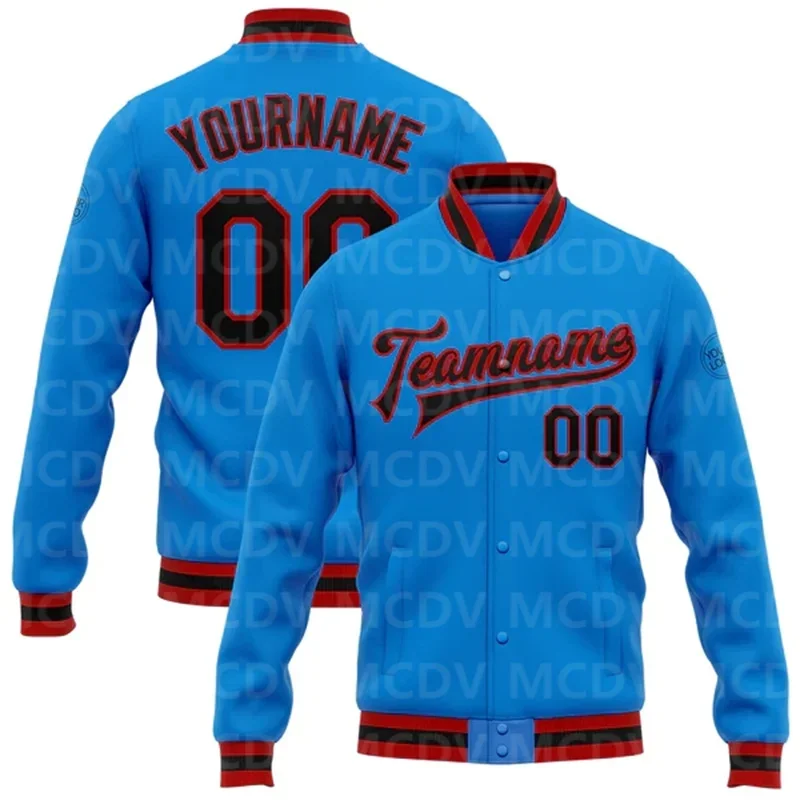 Custom Electric Blue White-Gray Bomber Full-Snap Varsity Letterman Jacket