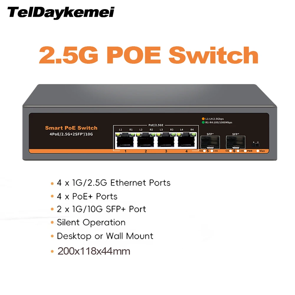 

Переключатель PoE 2,5G, 6 портов, слот 2,5GBASE-T 10G SFP+, 75 Вт, IEEE802.3af/at для Wi-Fi 6e AP, телефона AVIP, наблюдения, камеры POE