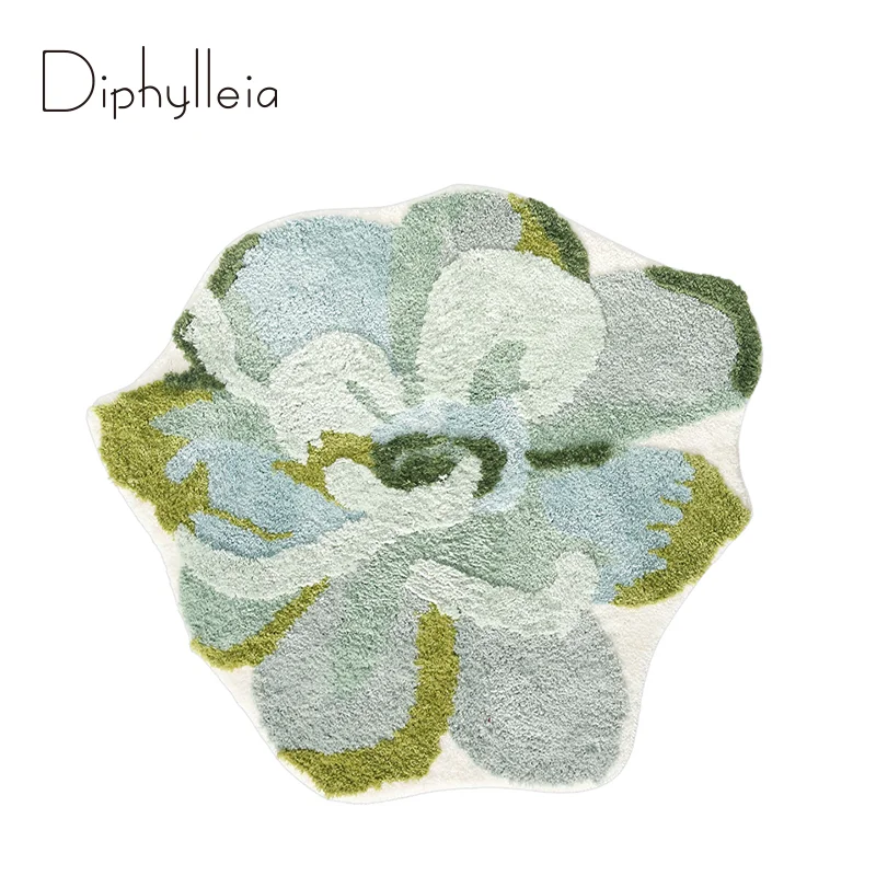 Diphylleia Morandi Color Camellia Floral Carpet Easy Cleaning Flower Shaped Area Rug Boho Bedroom Living Room Dining Room Decor