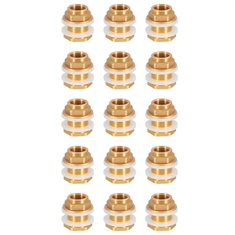 A69esolid Brass Bulkhead Fitting,15Set 1/2In Female 3/4In Male Solid Brass Water Tank Connector Threaded With Silicone Rings