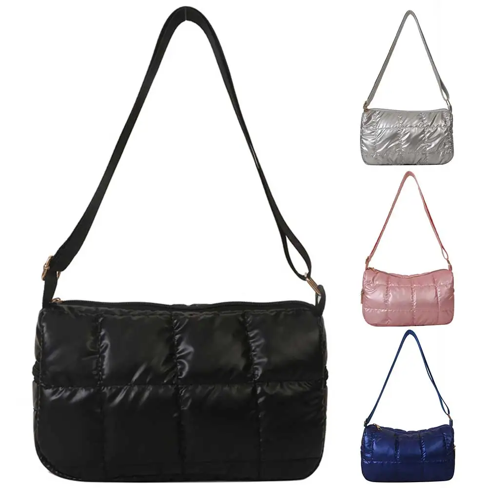 

Women Stylish Sling Bag Solid Color Quilted Chic Hobo Bag Adjustable Strap Simple Commuting Bag Large Capacity for Autumn Winter