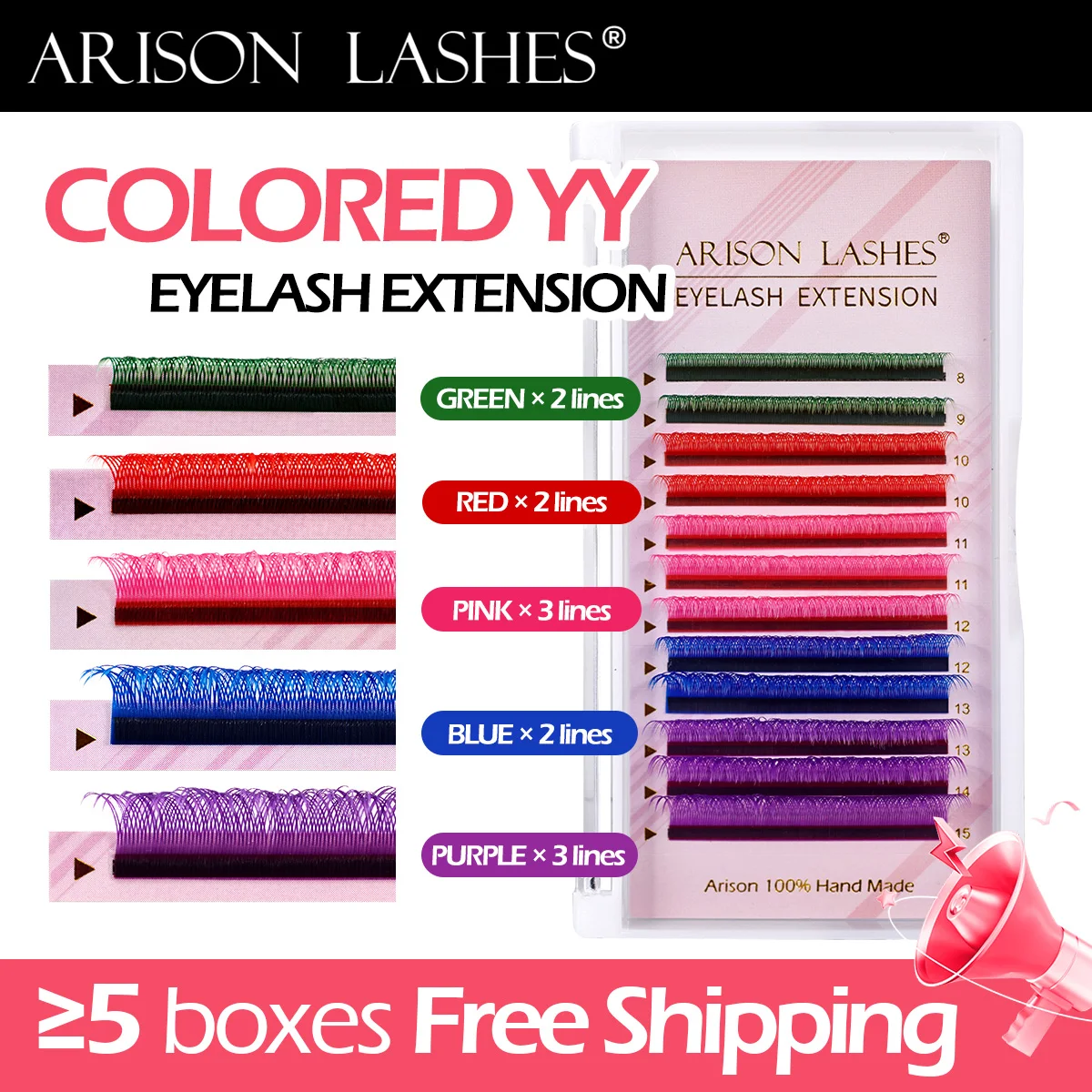 ARISON Mixed Color YY Lashes Premade Volume Fans Eyelashes Extension Colorful Soft Lash Extension Double Tips Y-shape Lashes