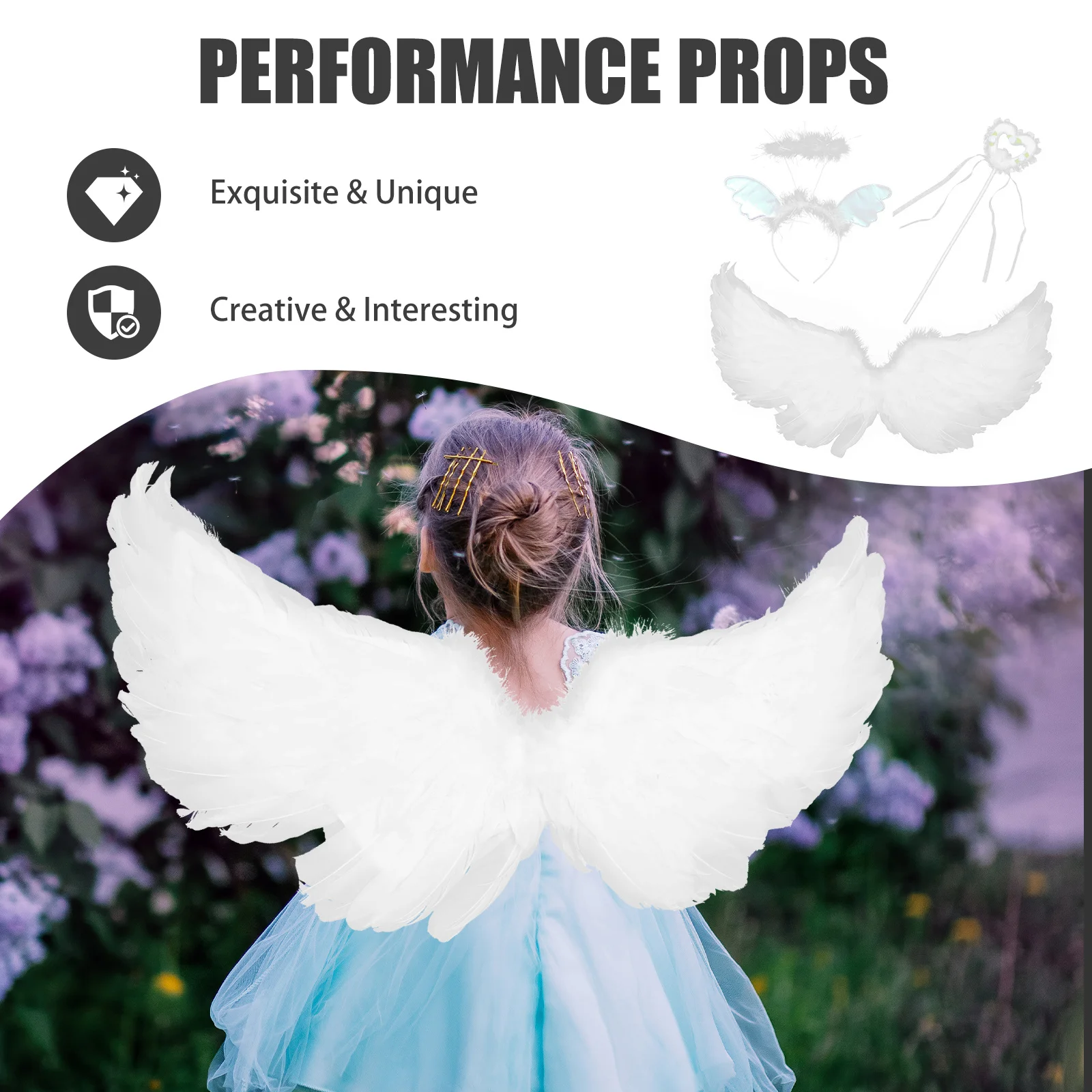 

3pcs Angel Wing Costume Set For Fairy Skirt With Hair Accessories Wand Party Performance Outfit Banquet Dress Costume