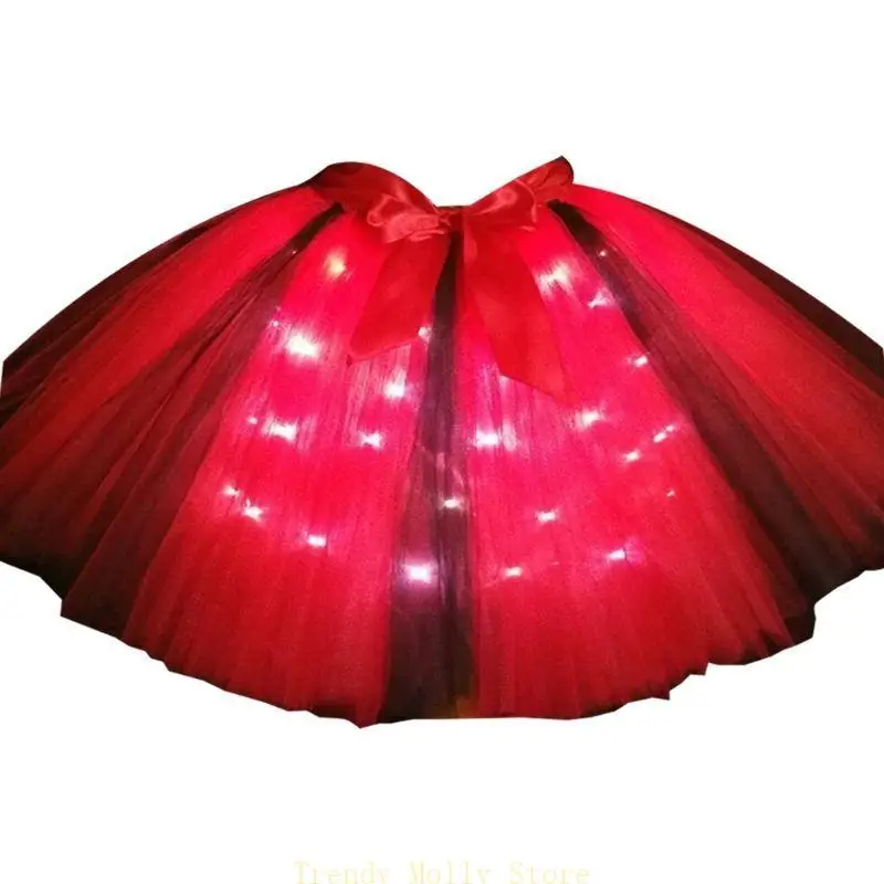 N5KB Femmes adultes LED Ballet Dance en couches jupe en tulle tulle avec ruban en satin Bow à main Costume fête fête