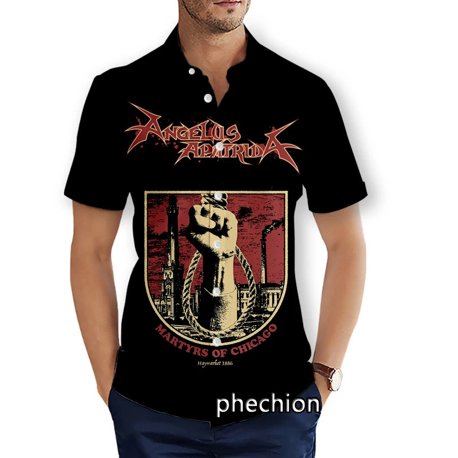 

phechion Summer Mens Short Sleeve Beach Shirts Angelus Apatrida Band 3D Printed Casual Shirts Fashion Streetwear Men Tops X30