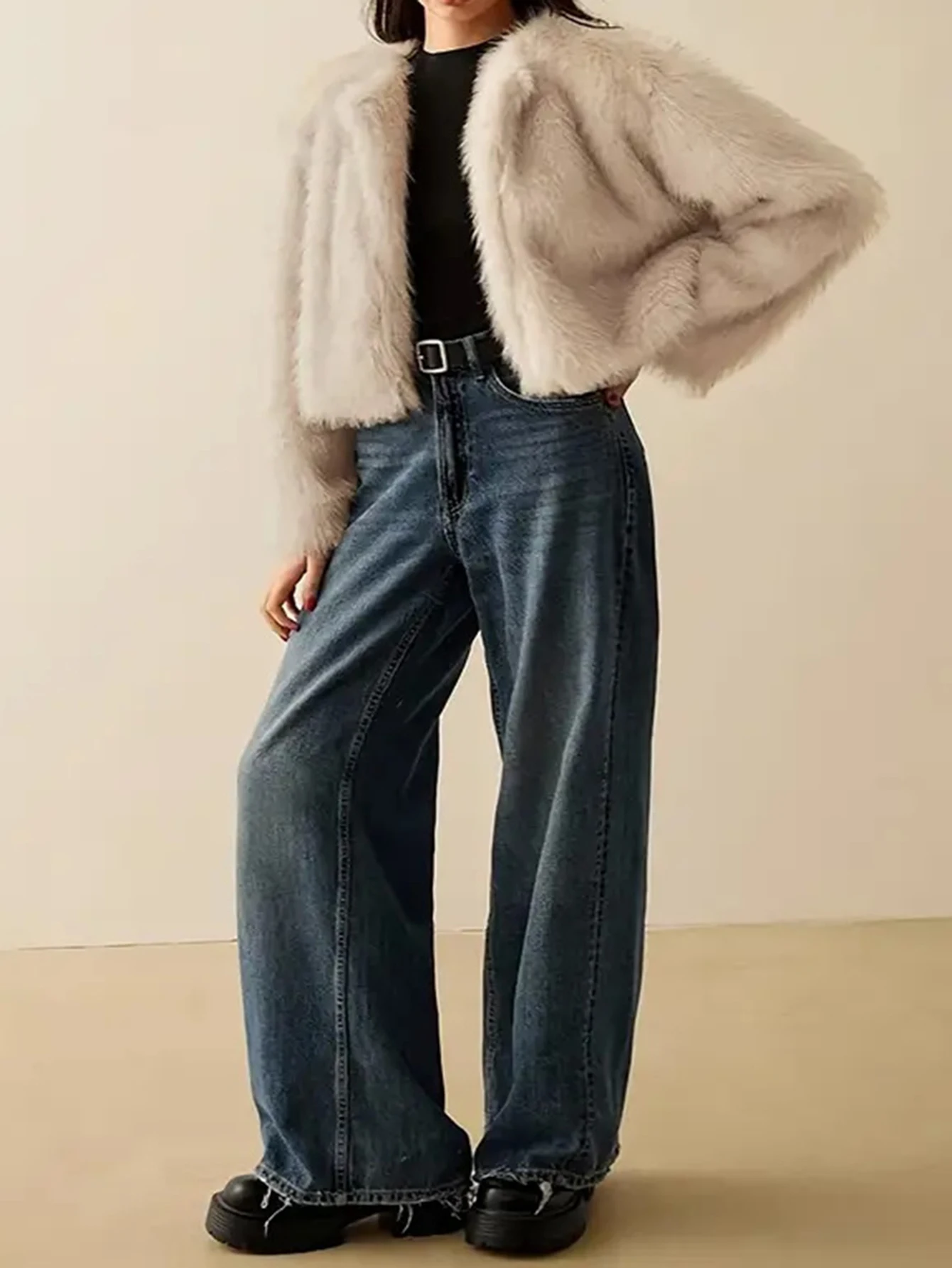 Winter Casual Long Hair Short Warm Cardigan Jacket Pure Color Versatile Warmth Women's Fashion Outerwear Eco-Friendly