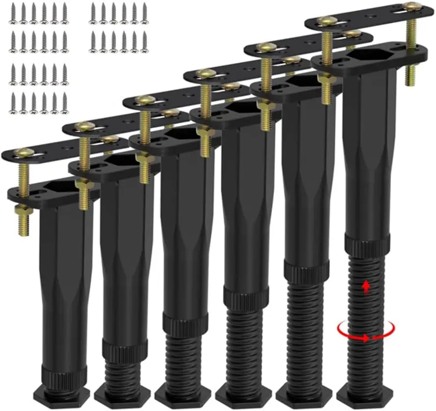 

6 Pcs Adjustable Height Bed Frame Support Legs (6.5""-11"") Heavy Duty Bed Riser With Wider Base, Support Feet Base For Bed