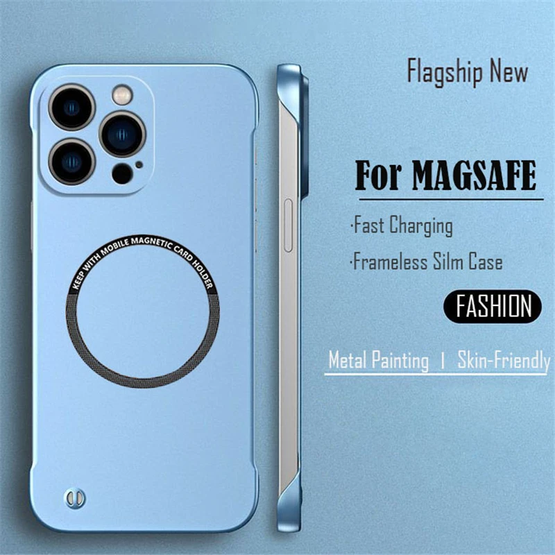 Metallisches Design, dünne, rahmenlose magnetische Hülle für iPhone 16E 17 Air 16 15 14 Plus 13 12 Mini 11 Pro Max PC Matte Handyhülle
