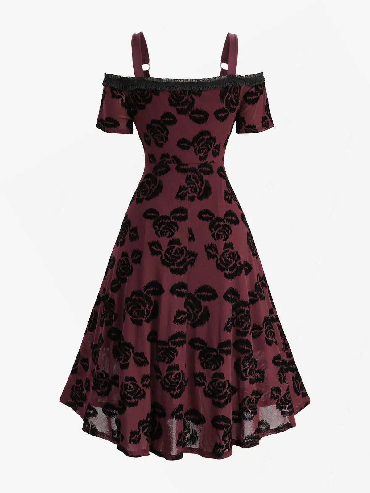 ROSEGAL Abiti taglie forti con spalle scoperte Fiore rosa stampato con volant in pizzo increspato Abito elegante da donna primavera estate