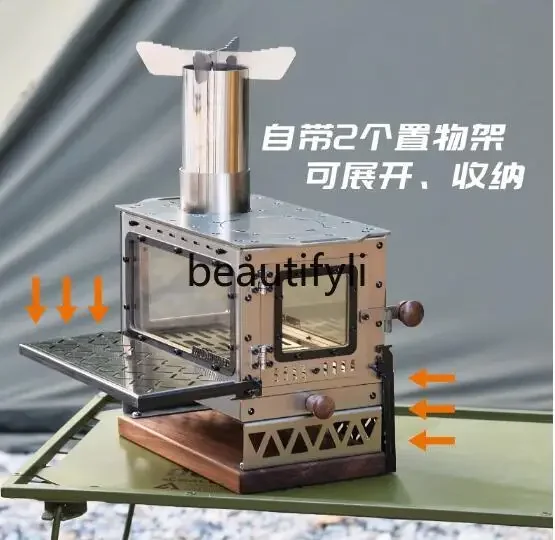 Outdoor Mini Firewood Stove Camping Tent Heating Tabletop Small Fireplace Portable Picnic