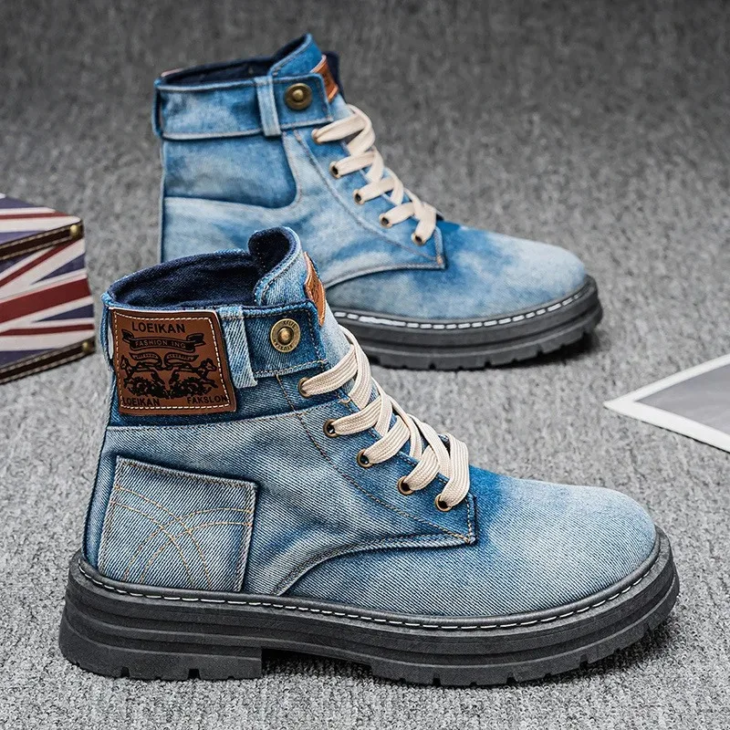 Size 48 Mens Shoes High Quality Denim Lace-Up Men Boots Walking Travel Boots Platform Boots Casual Men Shoes Botas Para Hombre - Image 3