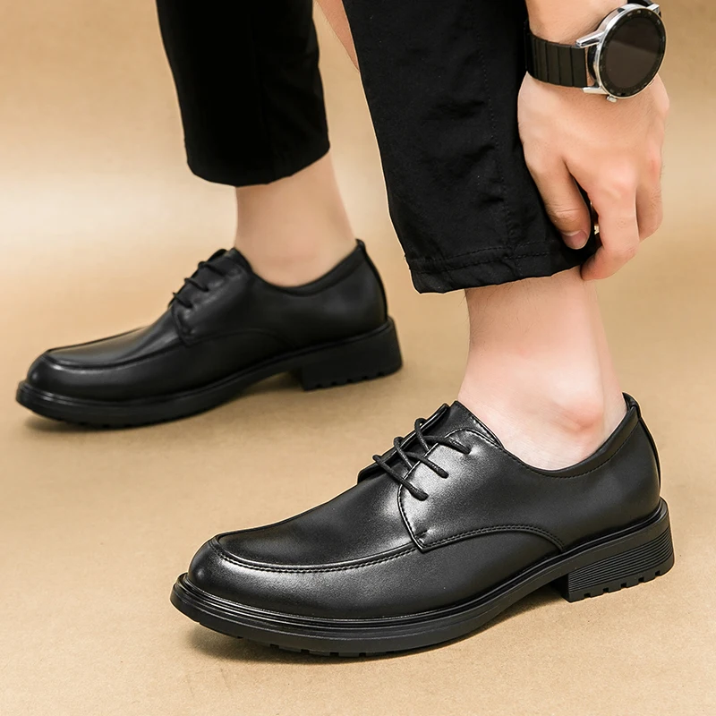 

Men's Casual Shoes Lace Up Leather Shoes Low Top Rubber Sole Fashionable Youth Footwear Quick Delivery Men Office Work Shoes