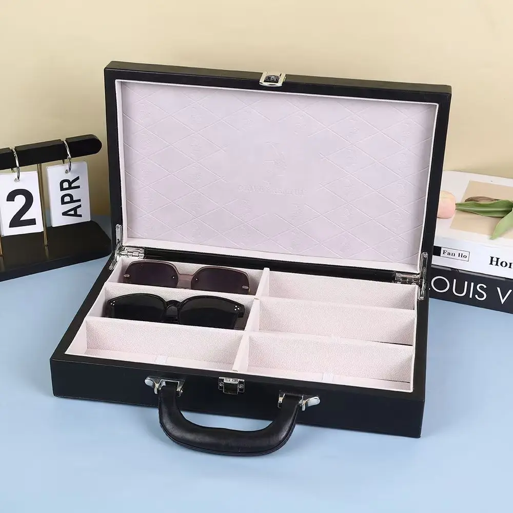 

High-end Sunglasses Leather Packing Case Portable with Checkered Briefcase Packaging Box