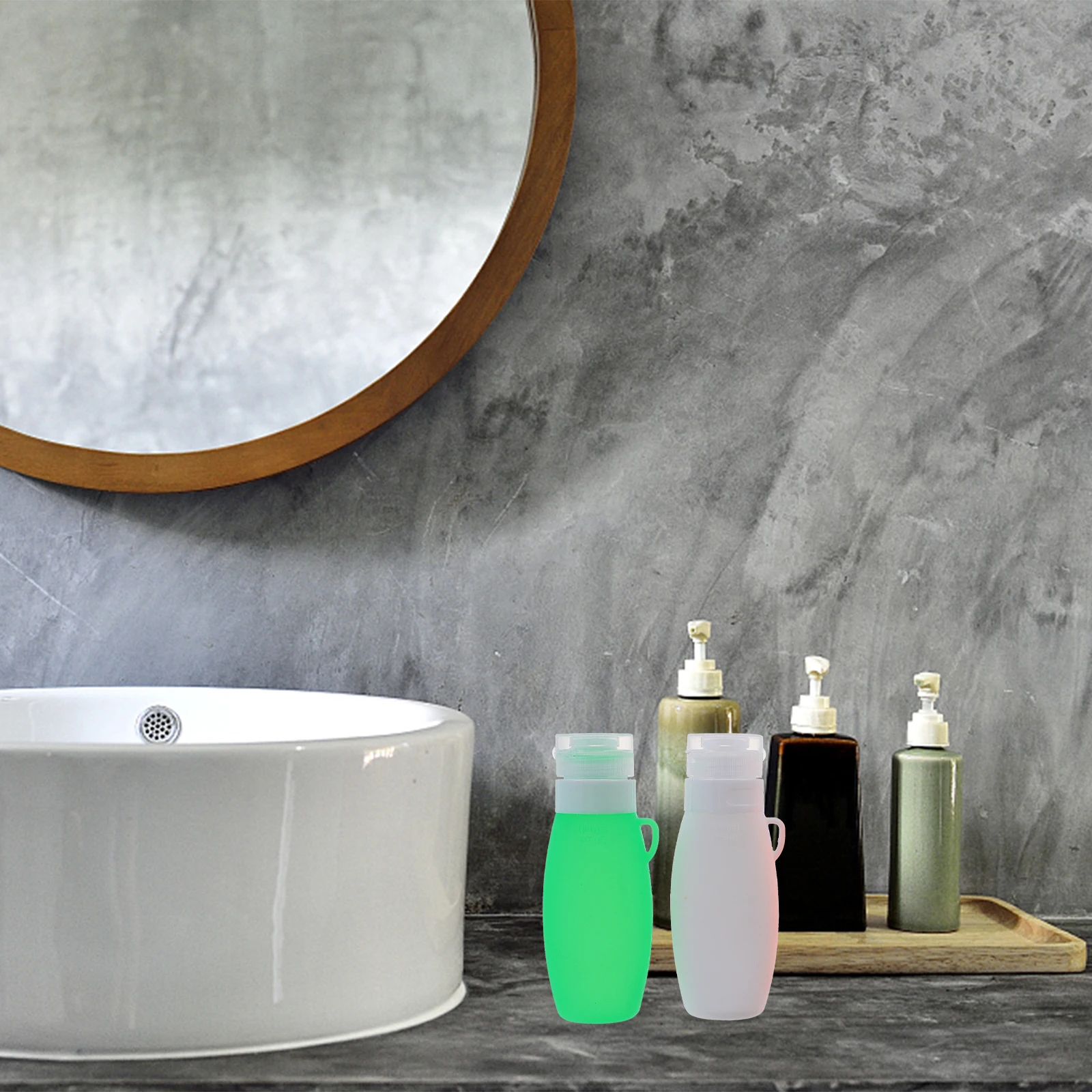 

3 Pcs 90ml Travel Lotion Dispenser Set Silicone Empty Bottles Shampoo Container Storage Holder White Green