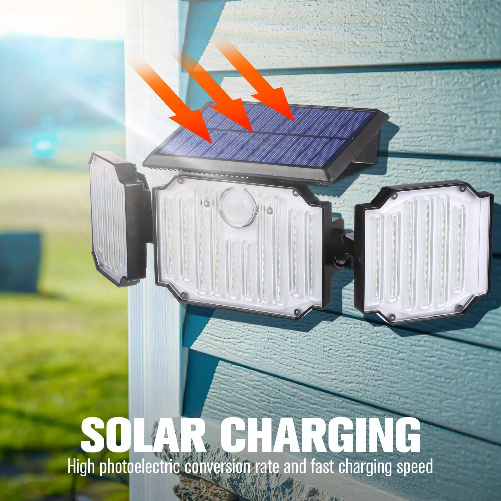 

3-Head Solar Outdoor Wall Light with Motion Sensor Remote Control Bright LED Solar Flood Light for Patio Garden Yard