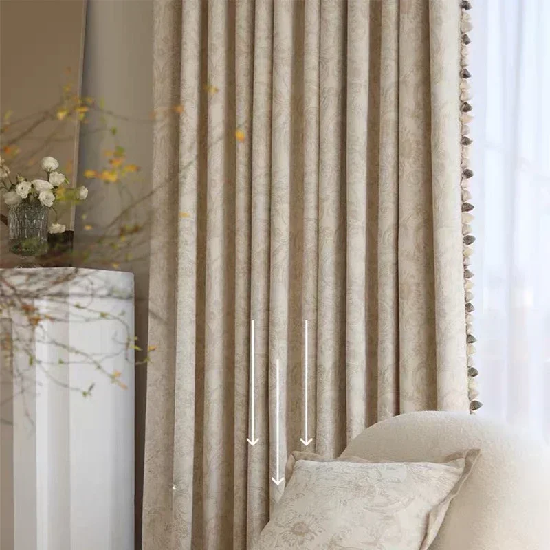

French Cream Beige Thickened Chenille Jacquard Luxury Curtains for Living Room Bedroom Dining Bedroom Blackout Fashion Home