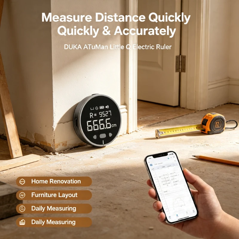 DUKA ATuMan Little Q Electric Ruler Distance Meter HD LCD Screen Measure Tools Rechargeable 99M Tape Ruler