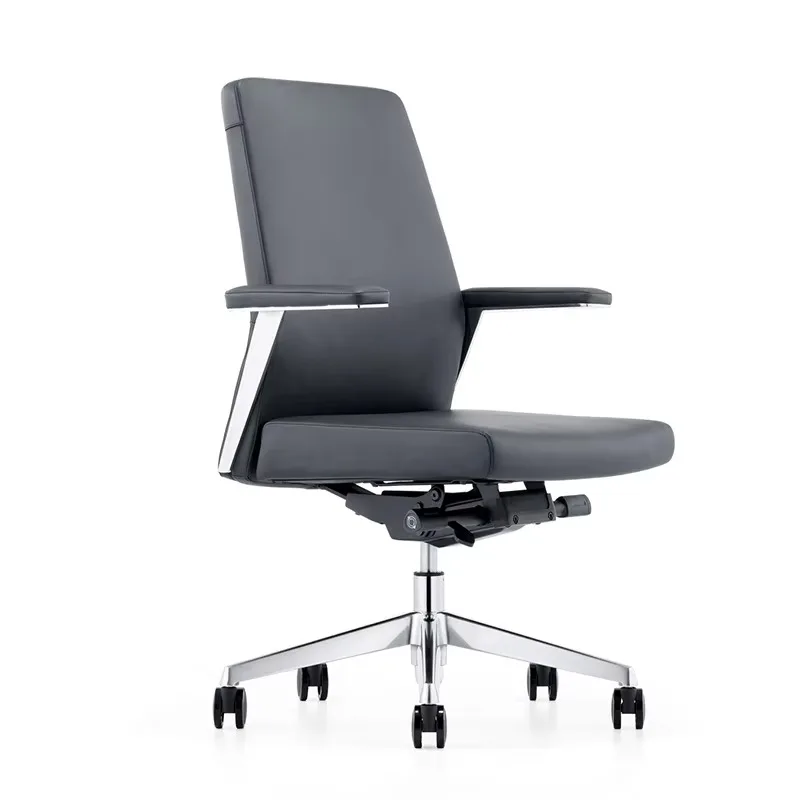 Modern Executive Office Leather Armchairs with Cushioning Adjustable Height Rotatable Design and Middle Backrest