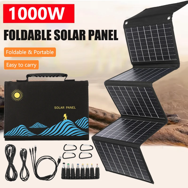 

1000W Foldable Solar Panel 18V Portable Solar Cells Folding Bag USB+DC Output For Outdoor Hiking Camping Mobile Phone Charging