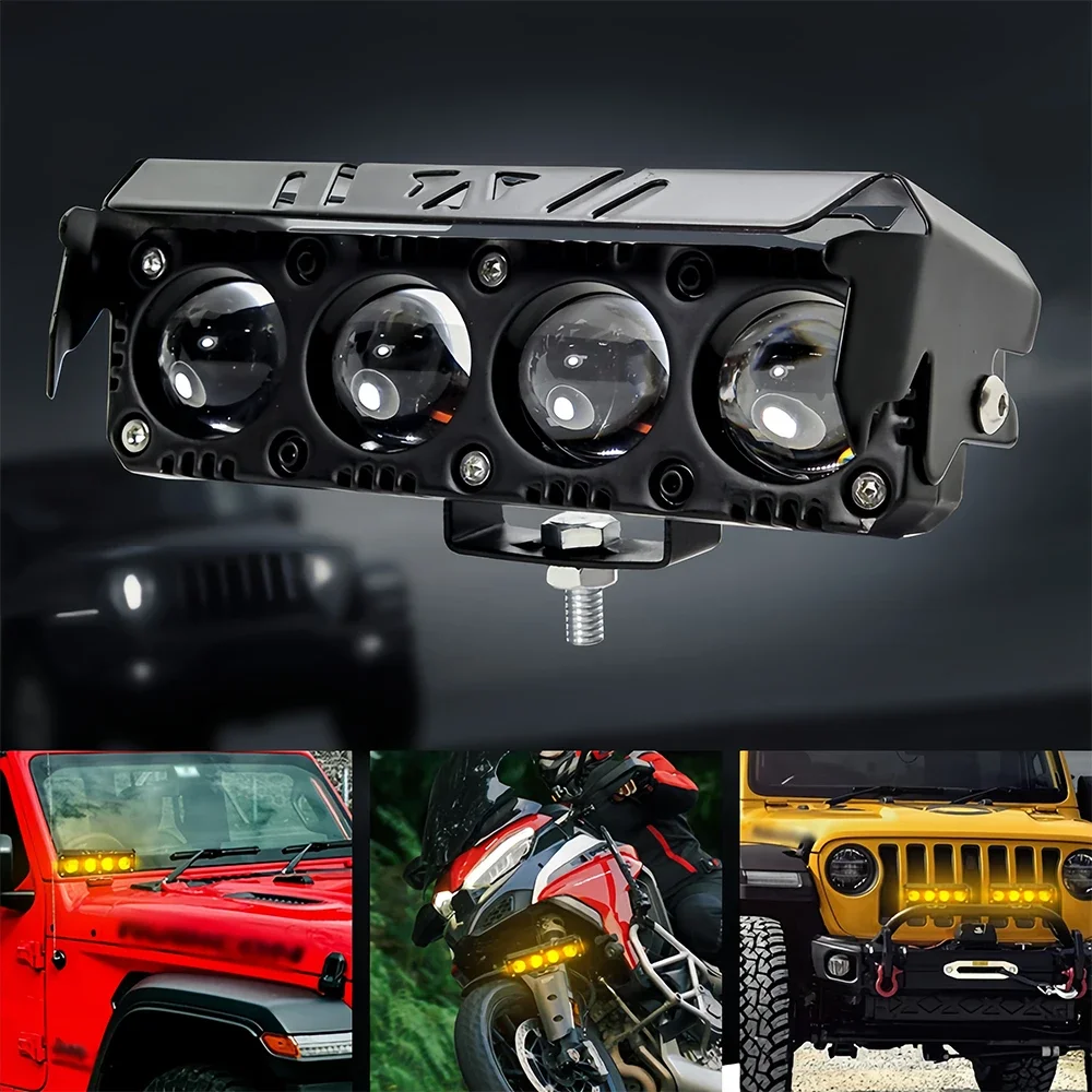 12V Motorcycle Three-eye Fisheye LED Spotlights Super Bright Two Color Lens Headlight Waterproof Shockproof Retrofit Lamp