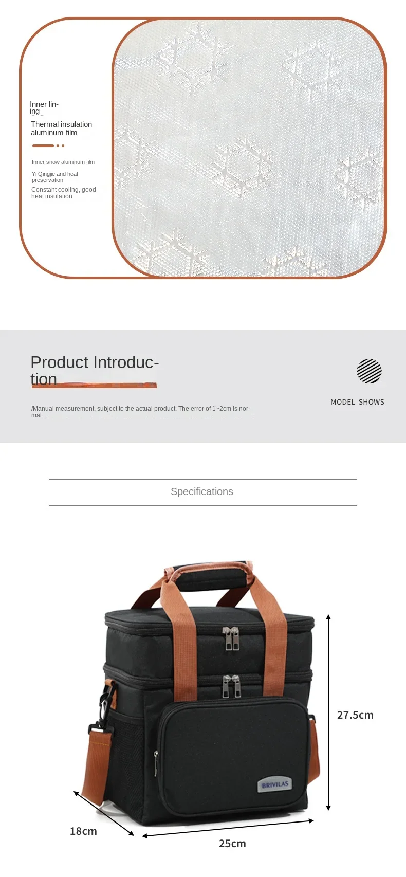 Tragbare Lunchtaschen mit doppelter Schicht, Lebensmittelbox, robuste Camping-Rucksäcke aus Oxford-Gewebe, Kühlbox, große Kapazität, ideal für Picknicks, langlebig, für Grillabende im Freien. – Detail 5