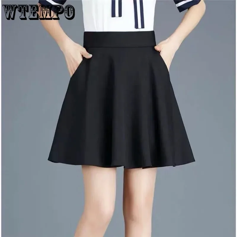 WTEMPO Fashion High Waist Pleated Skirt Women Korean Elegant College Style Mini Skirt Ladies Autumn Winter Thick A-line Skirts