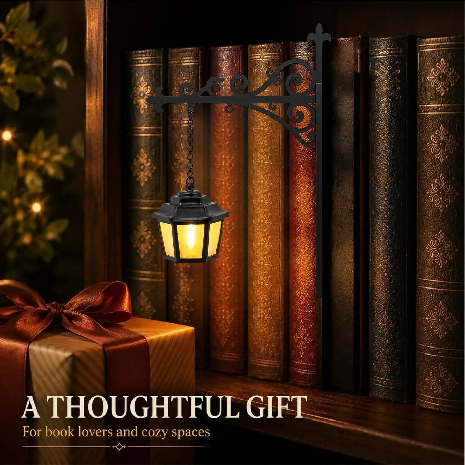 Library Lantern Wrought Iron Ambient Glow Miniature Bookshelf Lamp Decorative Night Light for Nightstand Study Desk Reading Nook view 6