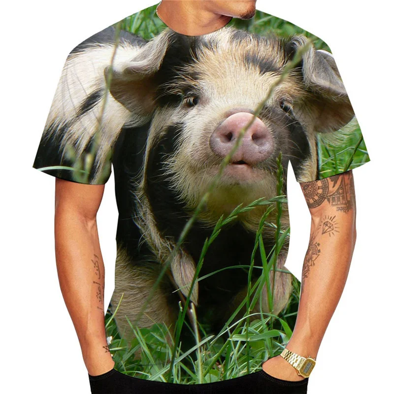 Guitar-playing Pig 3D Printed Men\'s T Shirts Funny Summer Animals O-Neck Short Sleeve Casual Comforts Tee Shirt Kid Tops Women