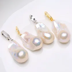 Natural freshwater large Baroque irregularity magic light Pearl pendant inlaid with 925 sterling silver buckle adjustable15-30MM