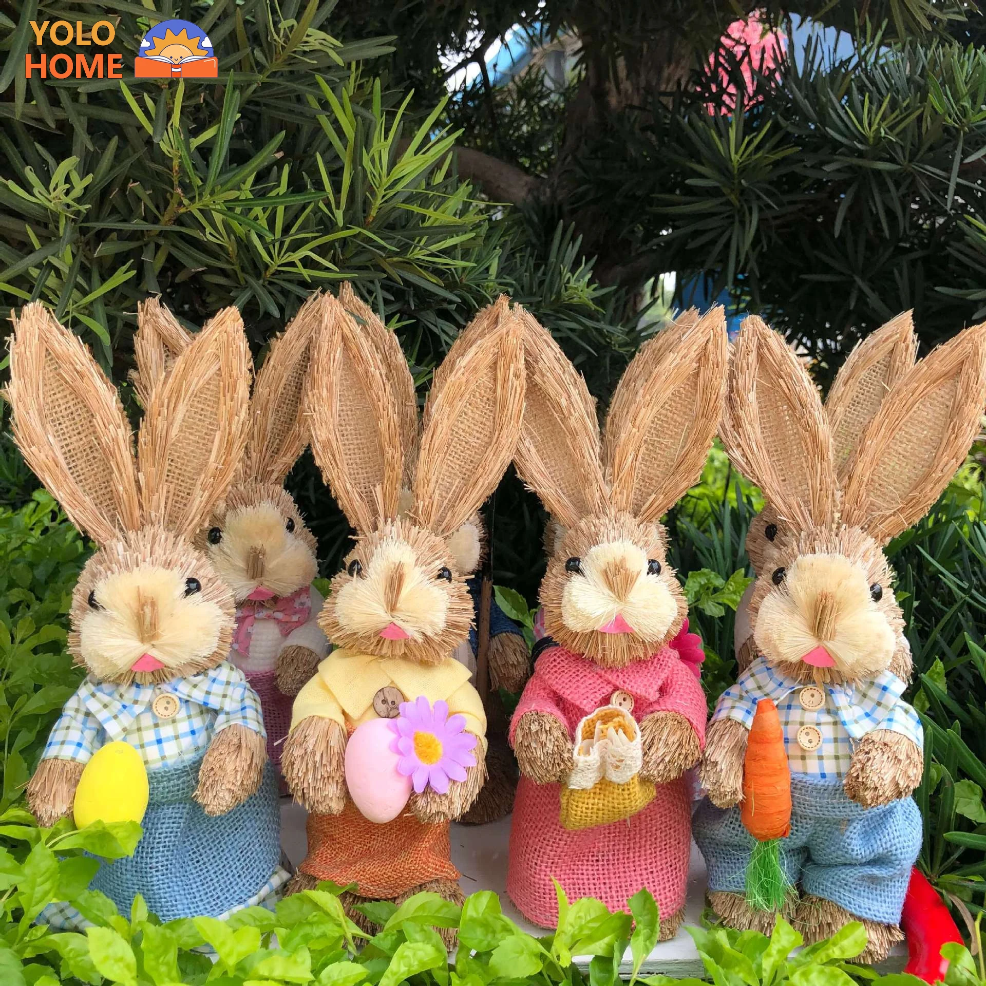 

2Pcs 25CM Easter Bunny Rabbite Straw Figures Decoration Home Garden Wedding Decorations Creative Straw Bunny 2024 New Gifts