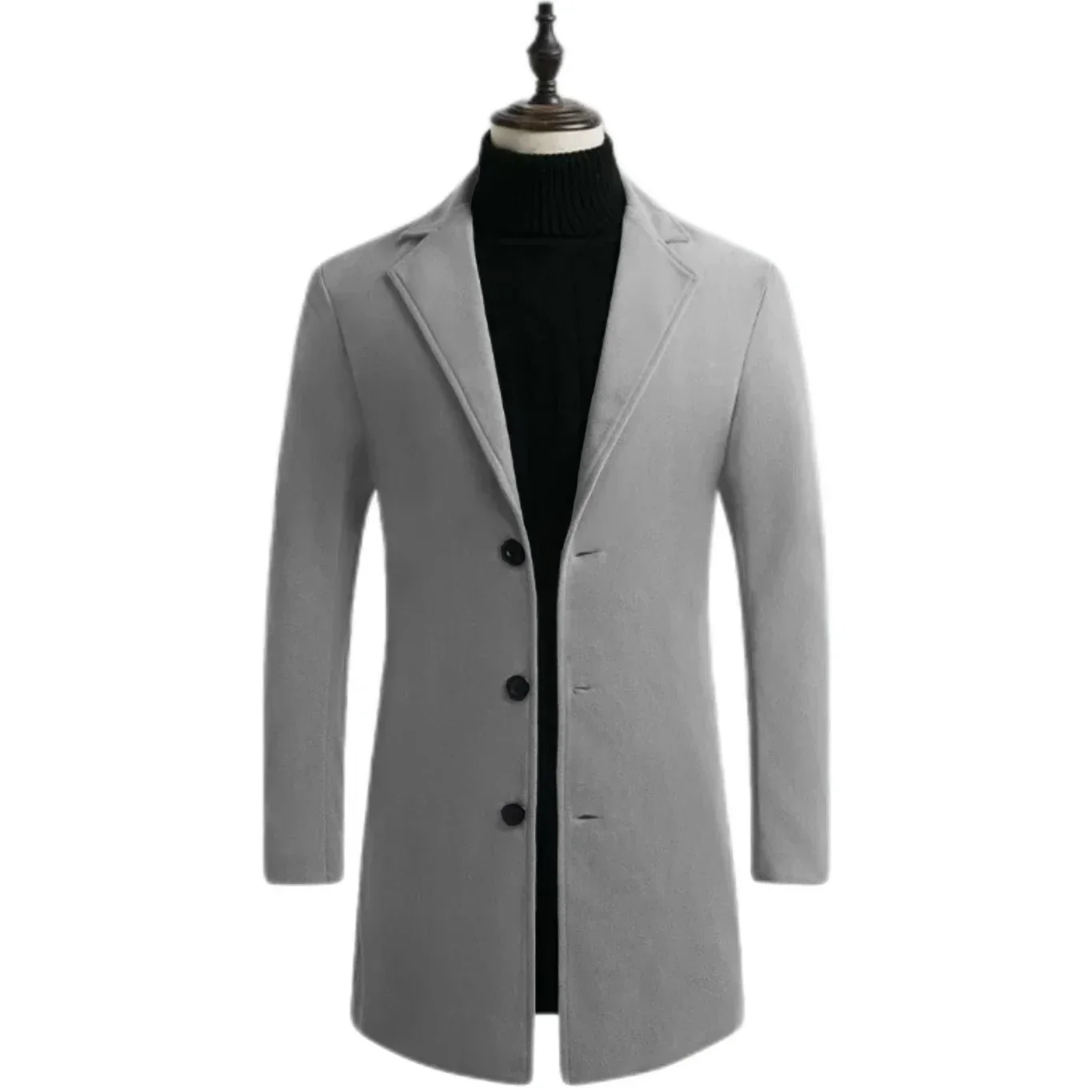 

Men's Classic Single Breasted Trench Coat, Regular Long Coat, Notched Lapel, Business Ceremony, Comfy, Winter Jacket