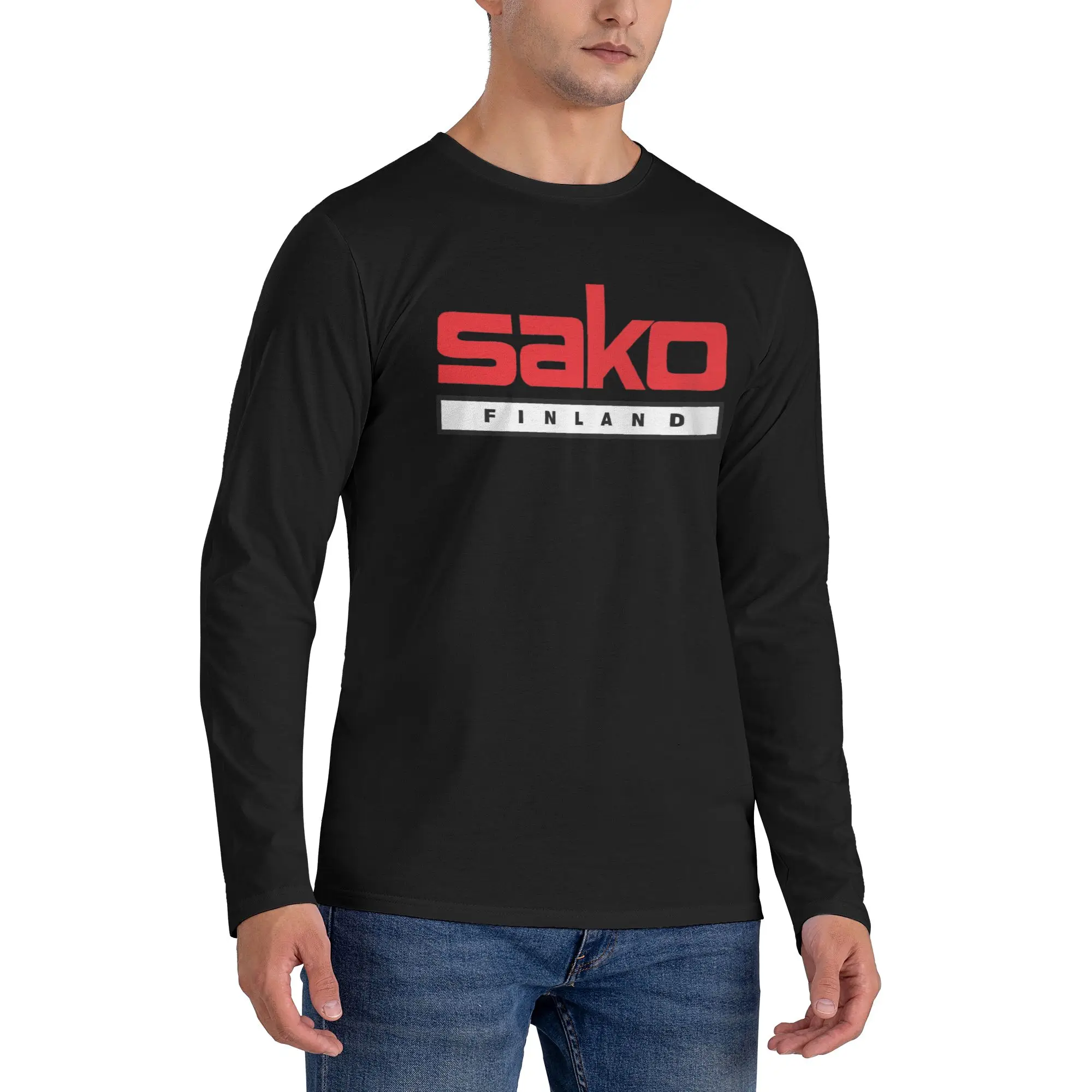 

Sako Arms Men's Long Sleeved T-shirt Casual Round Neck T shirts Spring and Autumn Men tops