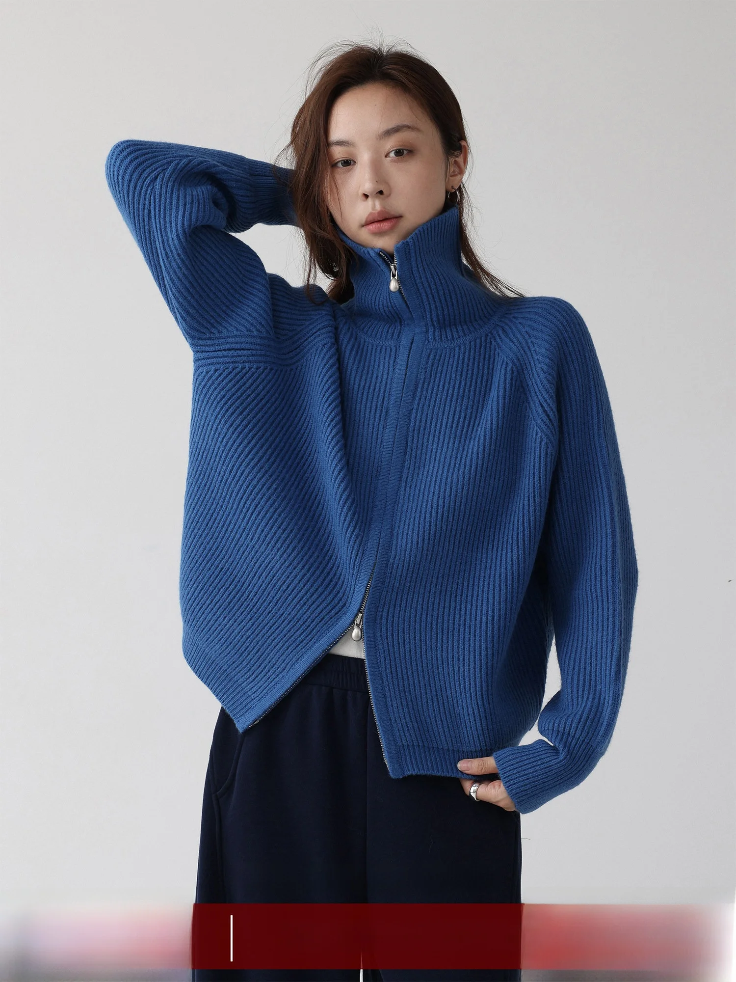 

LowCalorie Autumn Wild Song Double Zipper High Collar Long Sve Knitted Sweater Coat Loose Fit Thiened Autumn Winter Wome...