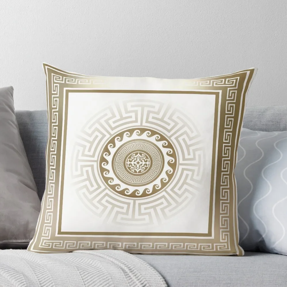 

Greek Key Meander Bronze White Throw Pillow Cushion Cover Luxury Cushions For Children pillow cover christmas