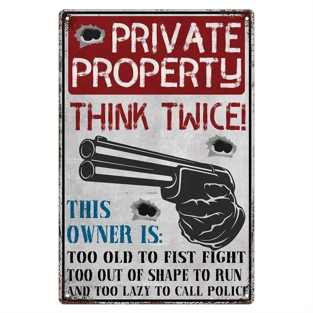 

"THINK Twice" Vintage Metal Sign: A Retro - Designed Essential for Warning At Private Property and Beautifying Home, Cafe, Yard
