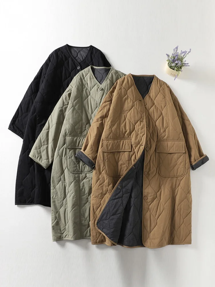 

Женское хлопковое шерстяное пальто средней длины, повседневное, теплое, с V-образным вырезом, на пуговицах, с длинными рукавами, утепленное, из хлопкового фланеля, зимняя верхняя одежда