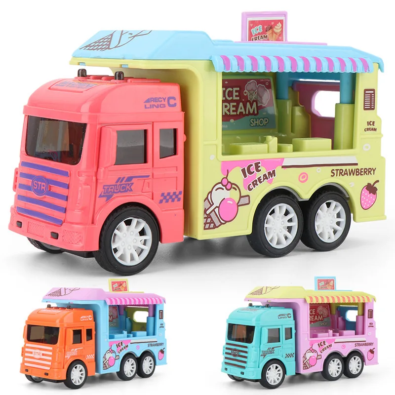 Cartoon Inertia Vending Car Model Children Gift Cart Dining Van Hamburger Pizza Truck Ice Cream Shop Car Boy Girl Play House Toy